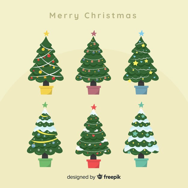 Lovely christmas tree collection with flat design