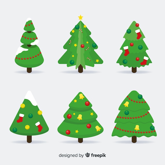 Lovely christmas tree collection with flat design