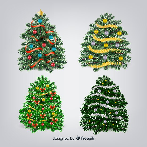 Lovely christmas tree collection with realistic design
