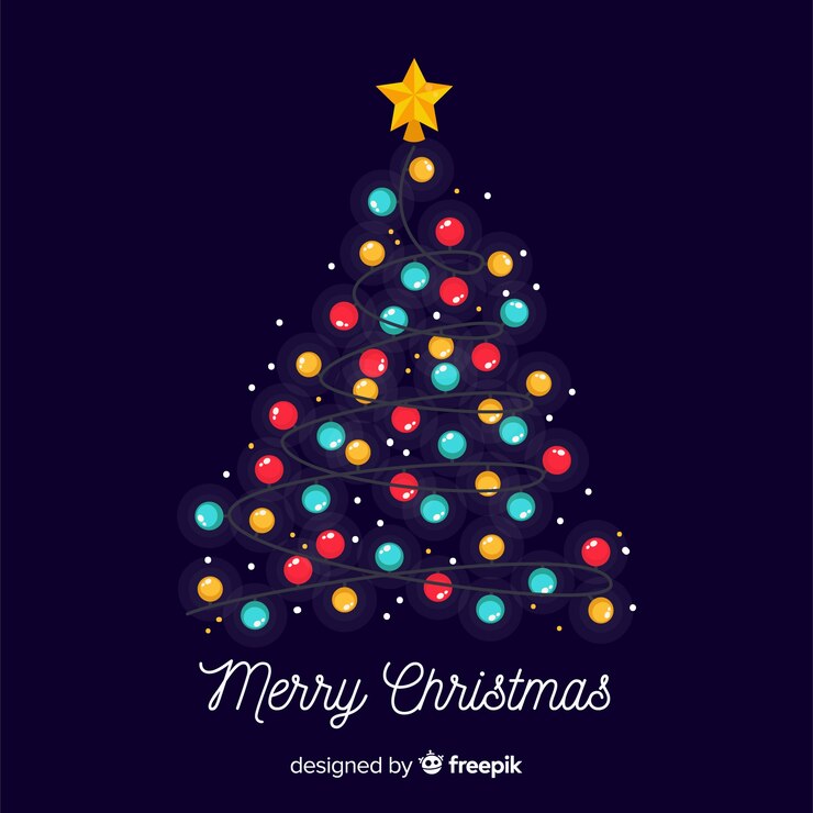 Free Vector lovely christmas tree with colorful lights
