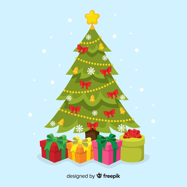 Lovely christmas tree with flat design