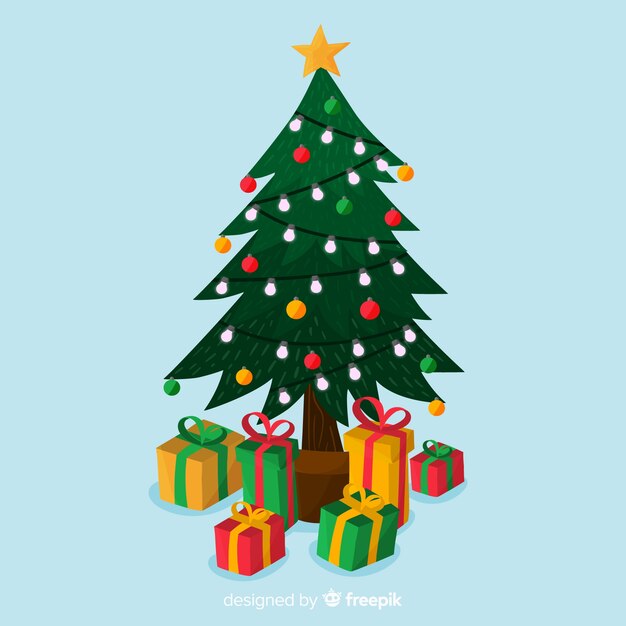 Lovely christmas tree with flat design