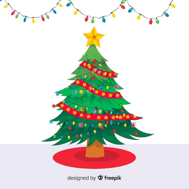 無料ベクター フラットデザインの素敵なクリスマスツリー