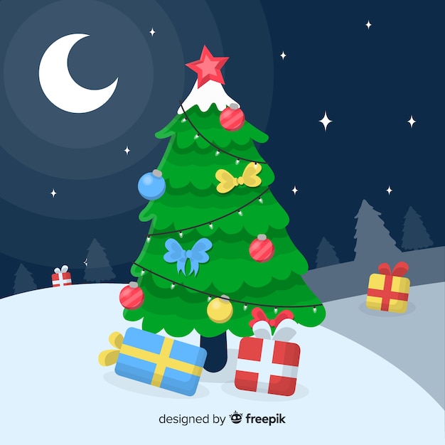 Lovely christmas tree with flat design