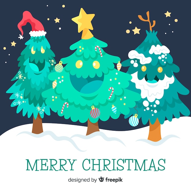 Free vector lovely christmas trees with flat design