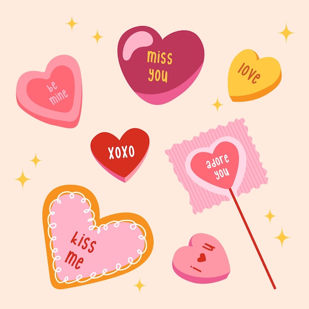 Free vector lovely conversation hearts illustrated