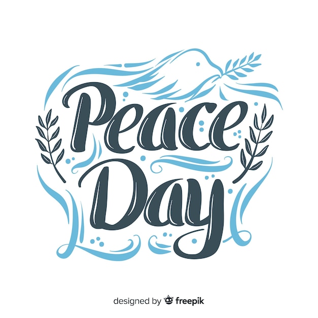 Free vector lovely day of peace composition with cute lettering