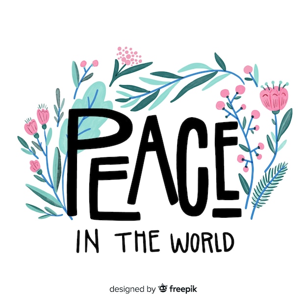 Free vector lovely day of peace composition with cute lettering