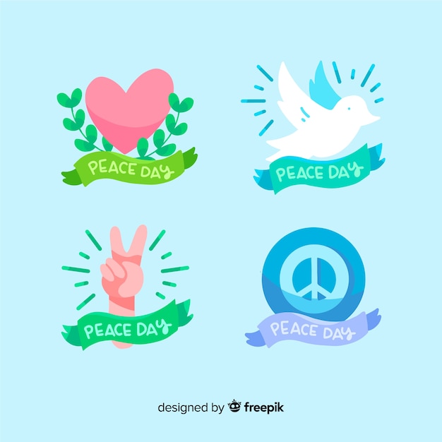 Free vector lovely day of peace label collection with flat design