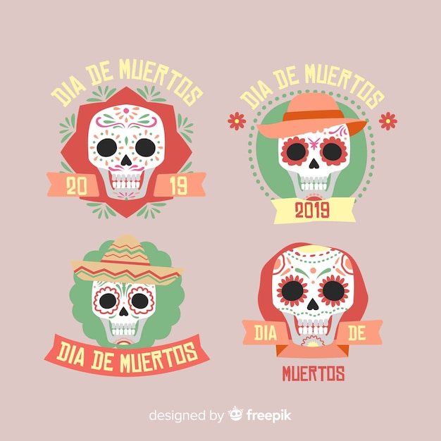 Free vector lovely dia de muertos badge collection