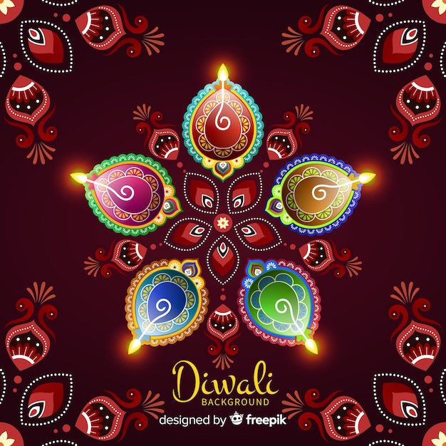 Lovely diwali background with flat design