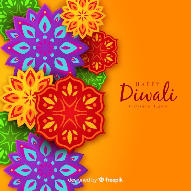 Free vector lovely diwali background with origami style