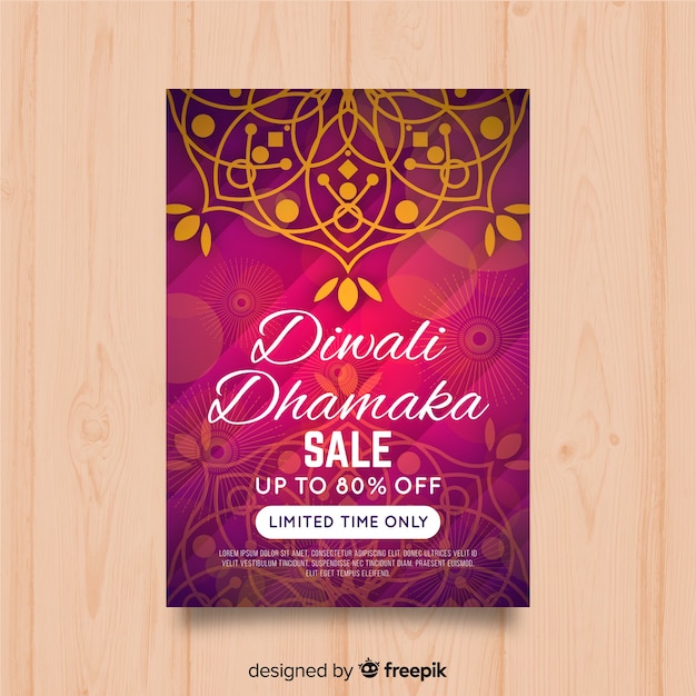 Бесплатное векторное изображение lovely diwali sale flyer с плоским дизайном