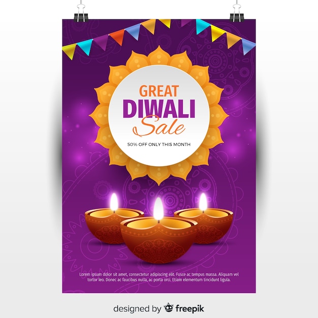 Free vector lovely diwali sale flyer with realistic design