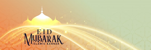 Free vector lovely eid mubarak islamic banner with light effect