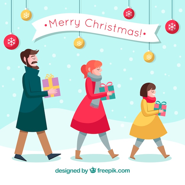 Free vector lovely family background with christmas gifts