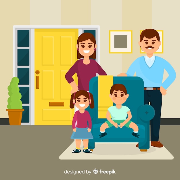 Free vector lovely family at home with flat design