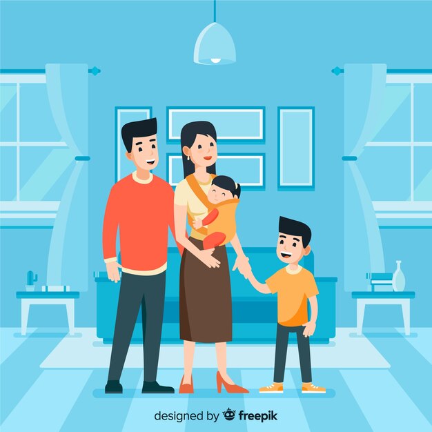 Lovely family at home with flat design