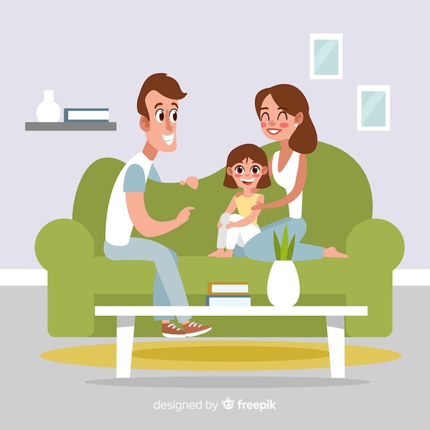 Free vector lovely family at home with flat design