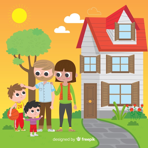 Free vector lovely family at home with flat design