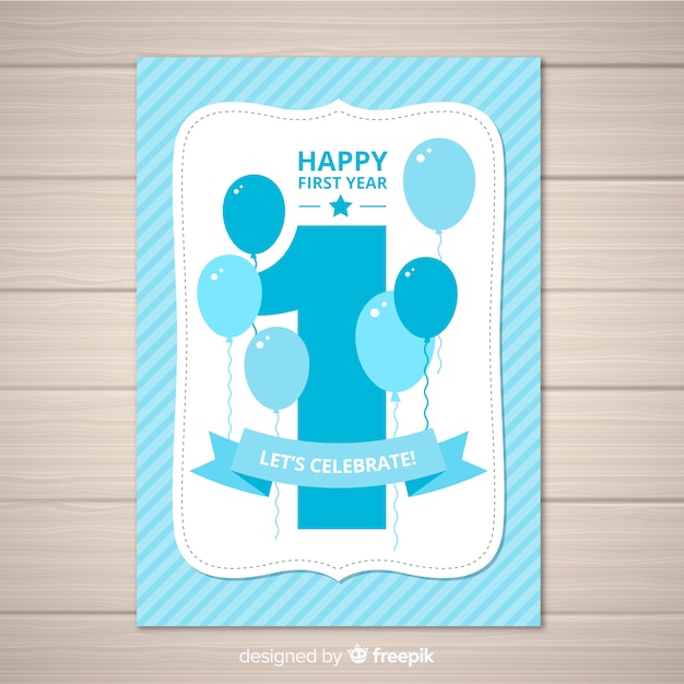 Free vector lovely first birthday invitation template