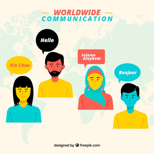 Free vector lovely flat characters speaking different languages