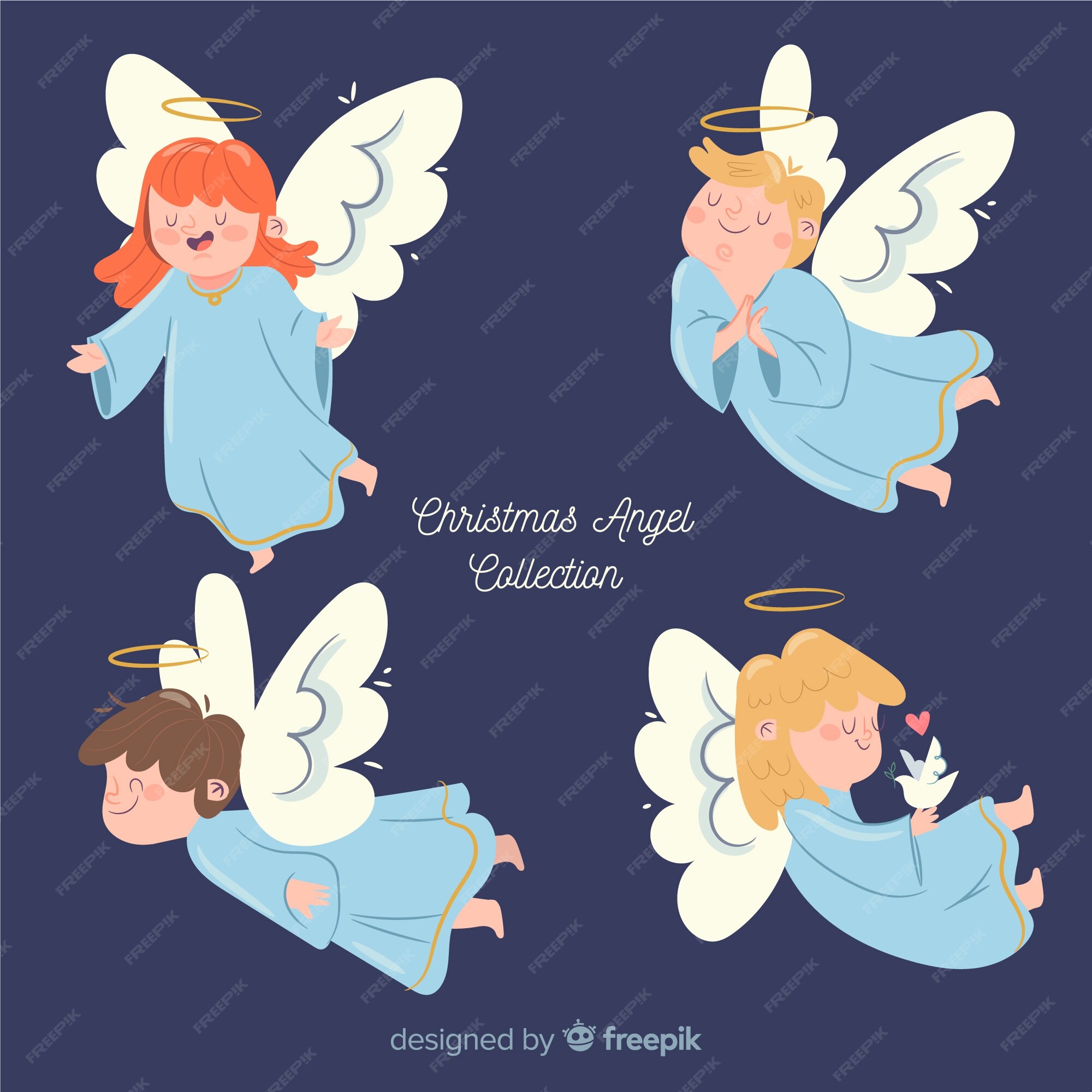 Free Vector | Lovely flat christmas angel collection