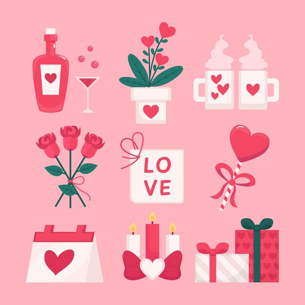 Lovely flat valentine's day elements set