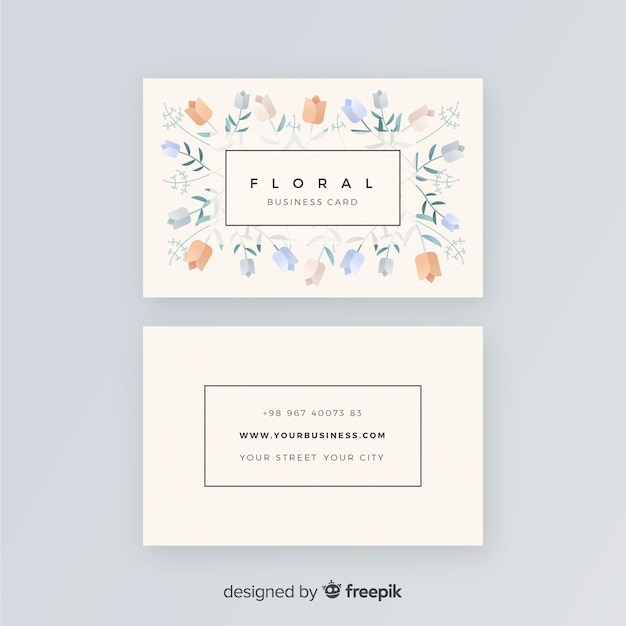 Free vector lovely floral business card with flat design