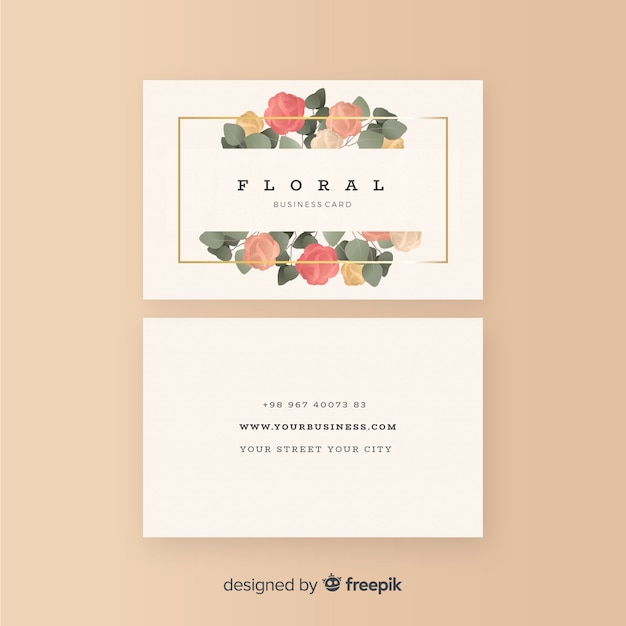 Lovely floral business card with flat design