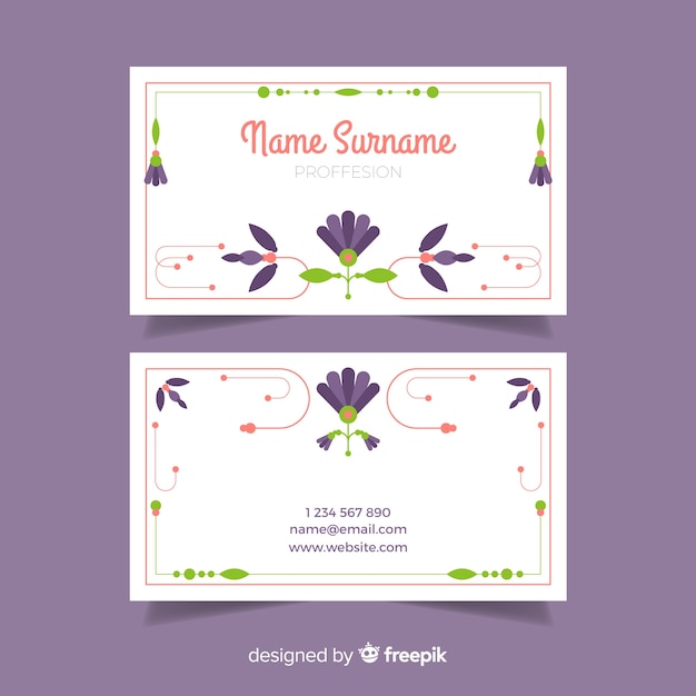 Lovely floral business card with flat design