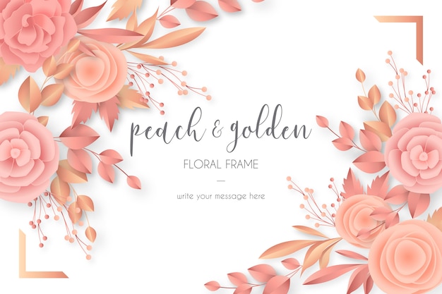 Free vector lovely floral frame in peach & golden colors