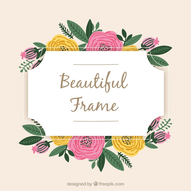 Lovely floral frame with flat design