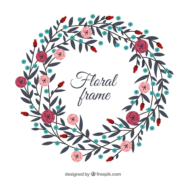 Lovely floral frame with flat design