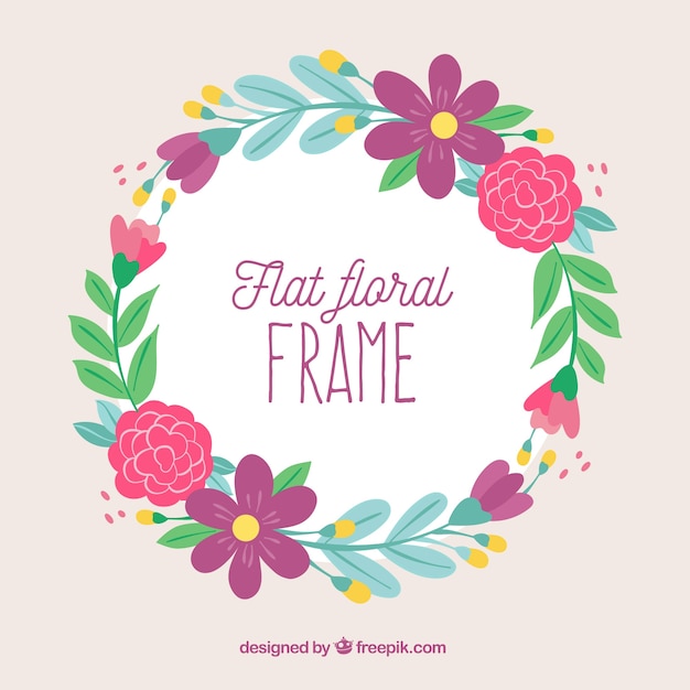 Lovely floral frame with flat design