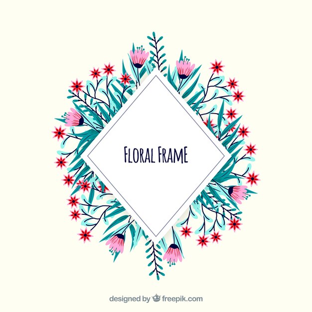 Lovely floral frame with flat design