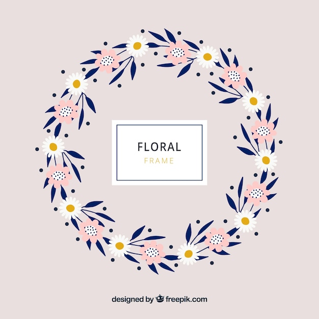 Free vector lovely floral frame with flat design