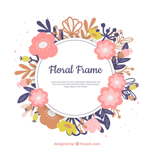 Lovely floral frame with flat design