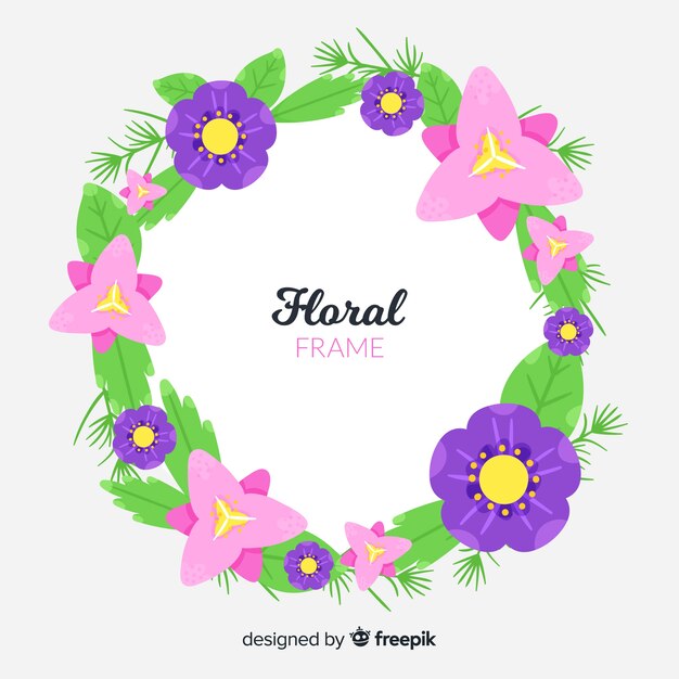 Lovely floral frame with flat design