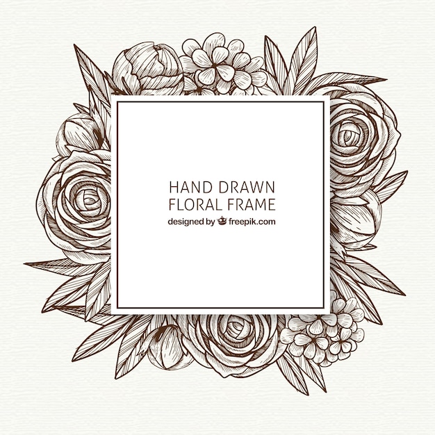 Free vector lovely floral frame with hand drawn style