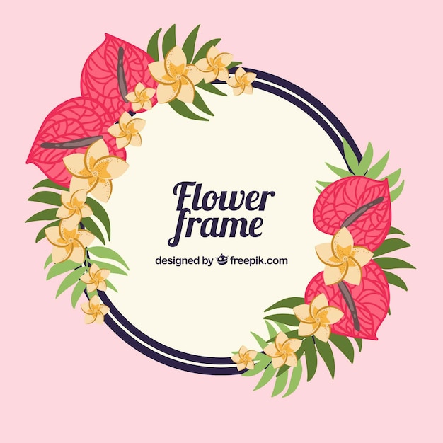 Free vector lovely floral frame with hand drawn style