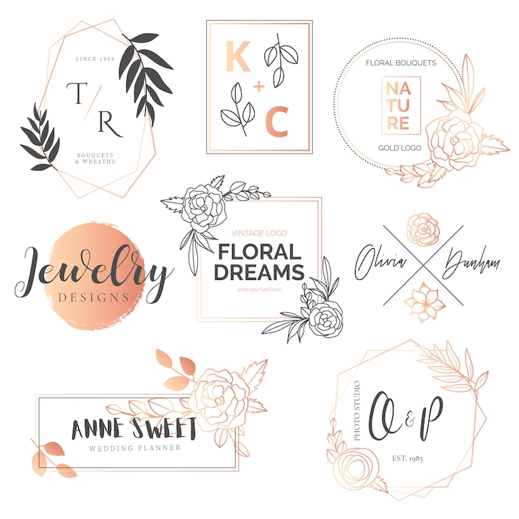Free Vector lovely floral & golden logotype collection