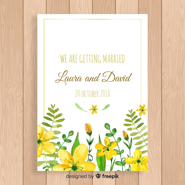 Lovely floral wedding invitation with golden frame