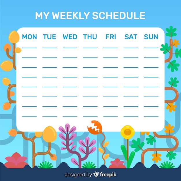 Free vector lovely floral weekly schedule with flat design