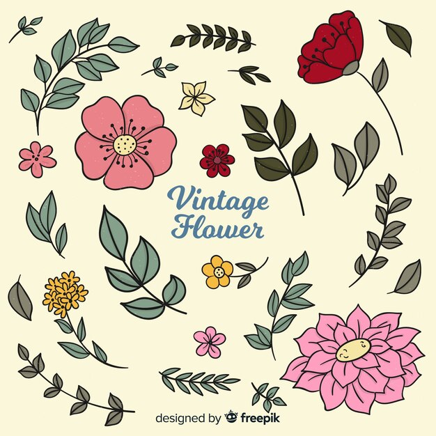 Vettore gratuito bella collezione di fiori con stile vintage