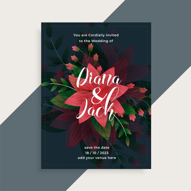 Lovely flower floral wedding card design template