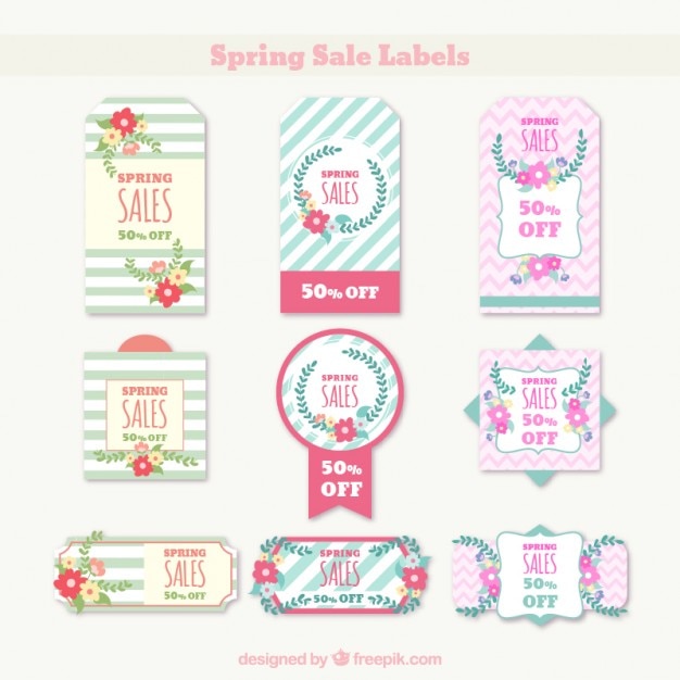 Lovely flowers and stripes spring sales labels