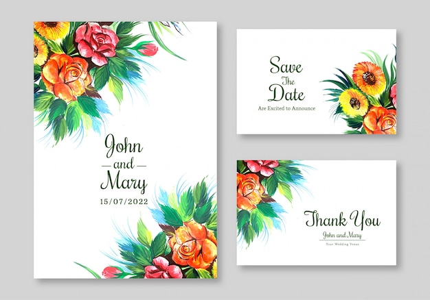 Lovely flowers widding card template design