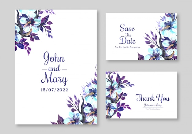 Free vector lovely flowers widding card template design