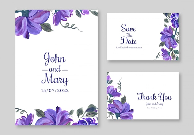 	Lovely flowers widding card template design